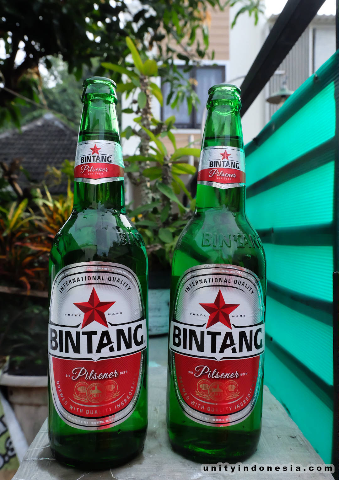 Two bottles of Bintang  Pilsner Indonesian beer.