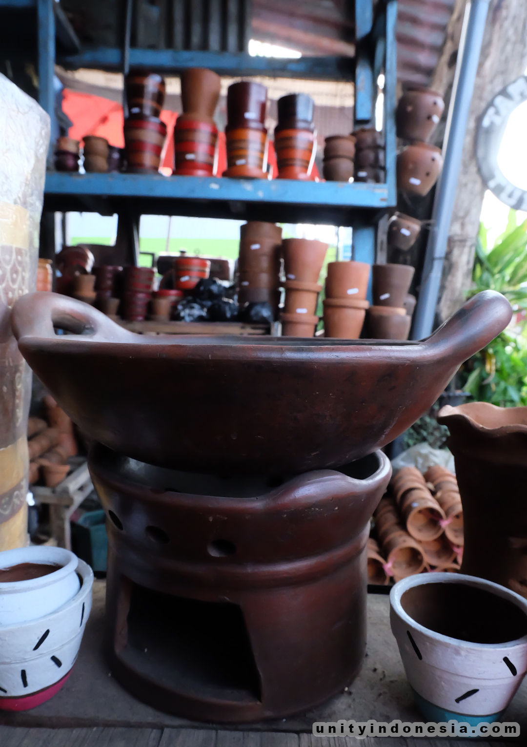 Indonesian pottery, large ceramic pan.