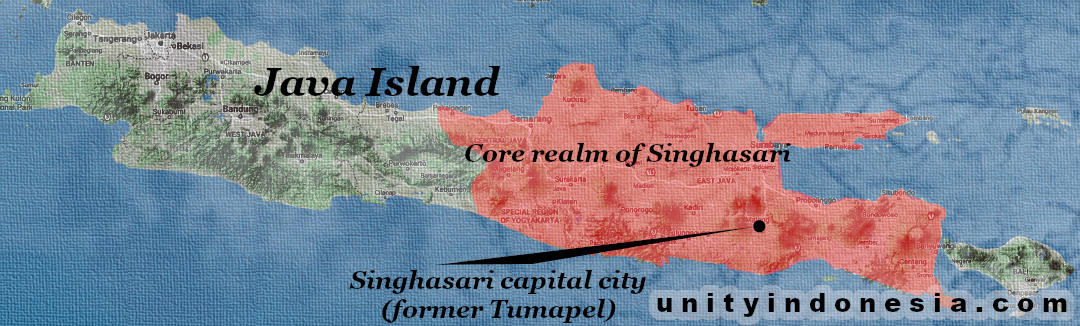 Map of the Singhasari kingdom (1222–1292) in Eastern Java, showing Tumapel, later called Kutaraja Singhasari, the modern outskirt of Malang.